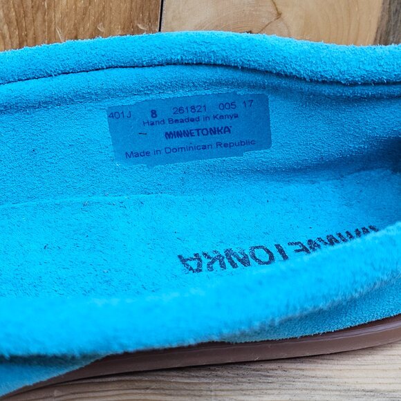 MINNETONKA Turquoise Me to We Maasai Suede Leather Moccasins‎ Size 8 - Picture 4 of 6